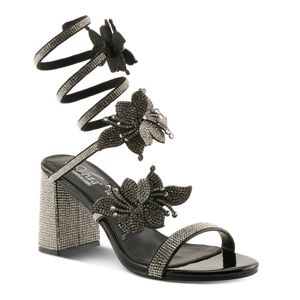 NEW AZURA women's fancy wrap flower to the moon heel in black multi
